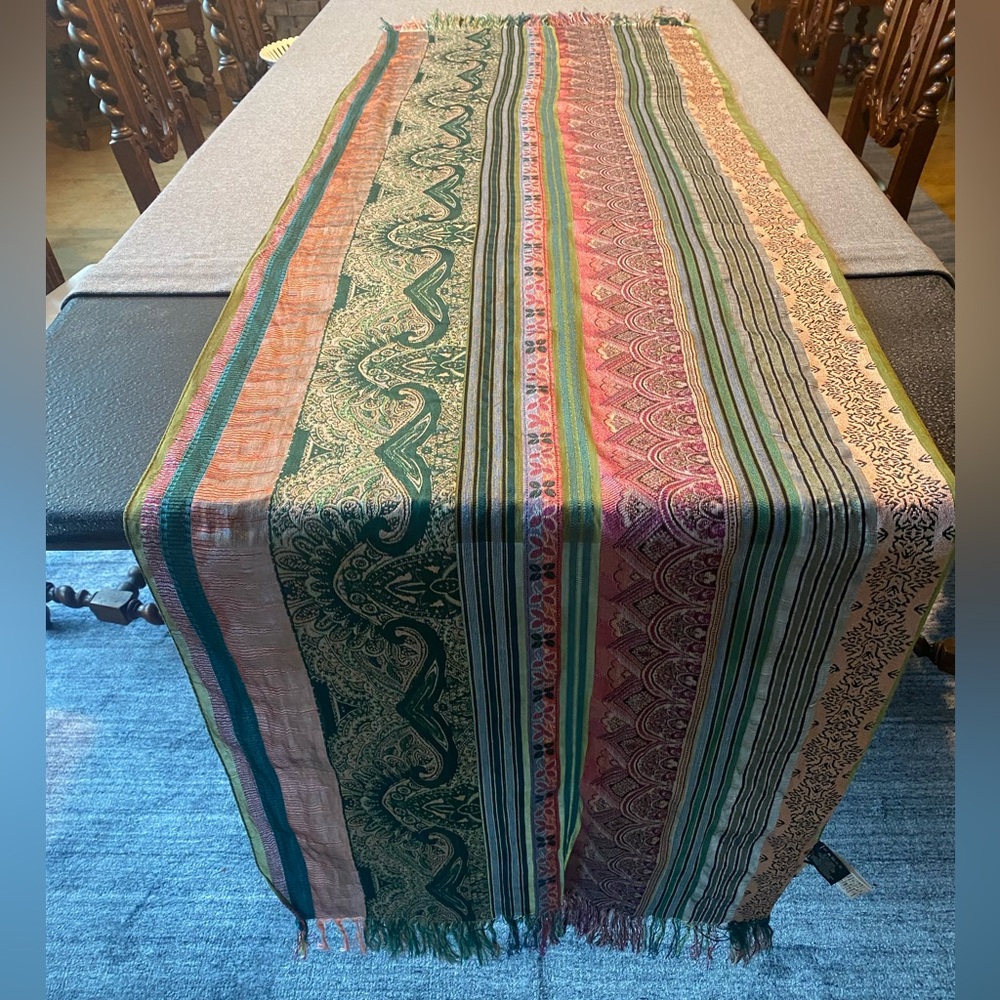 Authentic ETRO Green and Pink Striped long scarf 21.5" x 73.5" excld. fringe